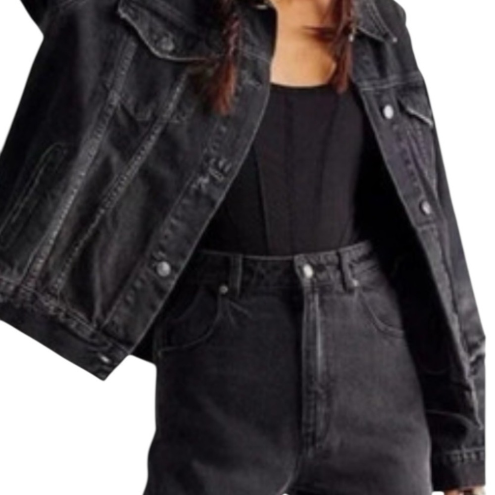 We the Free Black Distressed Jolene Oversized Trucker jacket